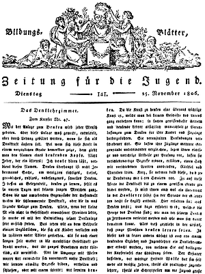 Faksimilie – Christian Heinrich Wolke (aus: ders.: Anweisung fr Mtter und Kinderlehrer, die es sind oder werden knnen, zur Mittheilung der allerersten Sprachkenntnisse und Begriffe, von der Geburt des Kindes an bis zur Zeit des Lesenlernens. Mit zwei Kupfertafeln. Leipzig 1805, S. 474-497)