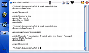 Bildschirmansicht Nokia 770 - xterm mit LaTeX-Dateien