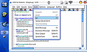 Bildschirmansicht Nokia 770 - SciTE - Python